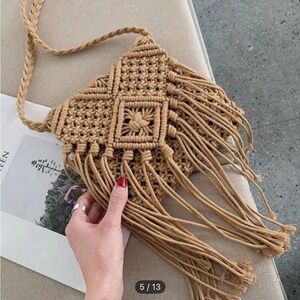 Handcrafted Tan Macramé Summer Straw Bag